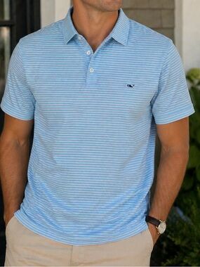 Vineyard Vines Bradley Stripe Sankaty Performance Polo Blue/Pink Large